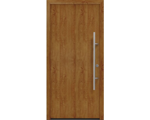 Haustür EcoStar ISOPRO Secur IPS 010 1100 x 2100 mm Rechts golden oak inkl. Beschlag-Set,Edelstahl Stangengriff,Sicherheitsprofilzylinder mit 5 Schlüsseln Haustür mit Griffstange