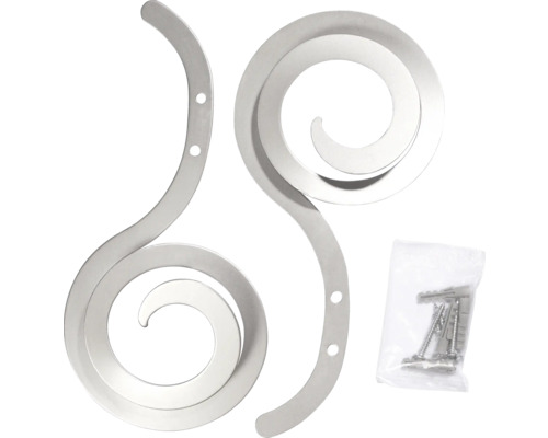 Zwei spiralförmige Pflanzkastenhalterungen aus Metall mit Schrauben zur Wandmontage