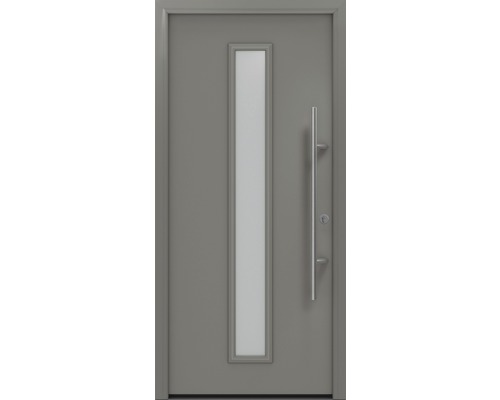 Haustür EcoStar ISOPRO Secur IPS 020S 1100 x 2100 mm Rechts RAL 9007 graualuminium matt inkl. Beschlag-Set,Edelstahl Stangengriff,Sicherheitsprofilzylinder mit 5 Schlüsseln Graue Haustür mit Glaseinsatz und Griff