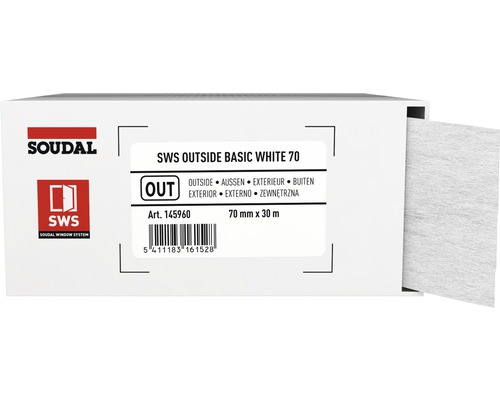 Soudal Fensteranschlussfolie ausen 30 m x 100 mm Soudal Fensterdichtband SWS Outside Basic White 70, 70 Millimeter mal 30 Meter