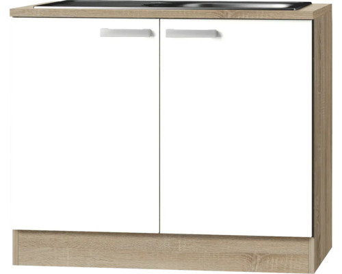 Optifit Spülenschrank inkl Spüle Zamora214 BxTxH 100x60x84,8 cm weiß matt zerlegt Anschlag reversibel (links oder rechts montierbar)