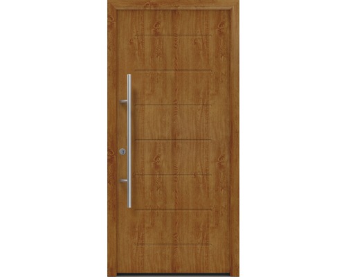 Haustür EcoStar ISOPRO Secur IPS 015 1100 x 2100 mm Links golden oak inkl. Beschlag-Set,Edelstahl Stangengriff,Sicherheitsprofilzylinder mit 5 Schlüsseln