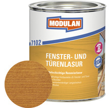 Modulan Fenster- und Türenlasur in einer Dose mit Holzfarbprobe