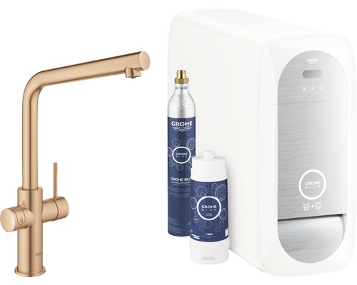 GROHE Küchenarmatur mit Sprudel GROHE BLUE HOME warm sunset gebürstet 31454DL1 Grohe Blue Wassersystem mit Armatur, Filter und CO2-Flasche