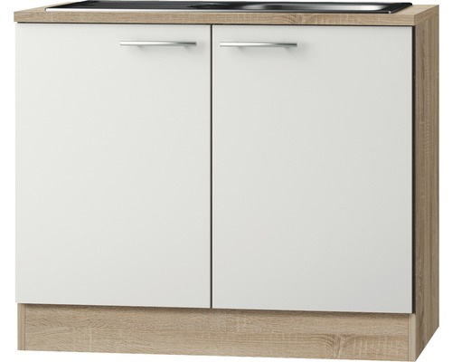 Optifit Spülenschrank inkl Spüle Dakar286 BxTxH 100x60x84,8 cm weiß glänzend zerlegt Anschlag reversibel (links oder rechts montierbar)