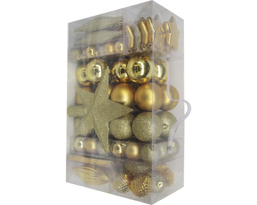 Weihnachtsbaumschmuck Set mit Weihnachtskugeln und Sternen in transparenter Verpackung