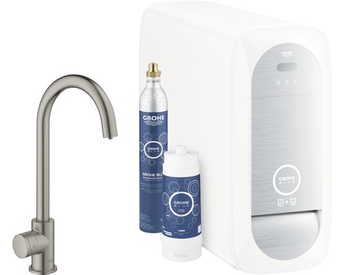 GROHE Küchenarmatur mit Sprudel GROHE BLUE HOME hard graphite gebürstet 31498AL1 Grohe Blue Wassersystem mit Armatur, Filter und Kohlensäureflasche