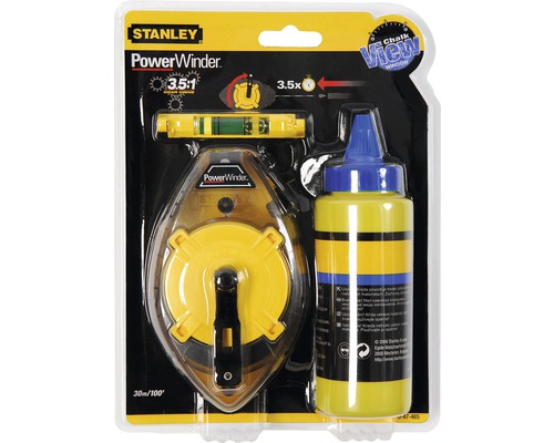 Stanley PowerWinder Kreideset mit 30 Meter Kreideband, Wasserwaage und Kreideflasche