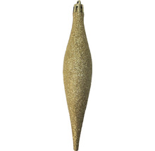 Goldene, glitzernde Christbaumspitze in Tropfenform