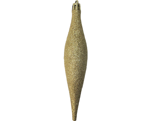 Goldene, glitzernde Christbaumspitze in Tropfenform