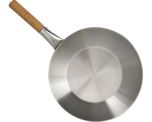 Wokpfanne aus Edelstahl mit Holzgriff