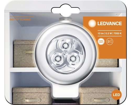 LED Klebeleuchte Nachtlicht Ø 65 mm Ledvance Classic Dot-it silber