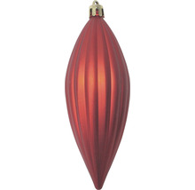 Rote, gerillte Christbaumkugel in Tropfenform