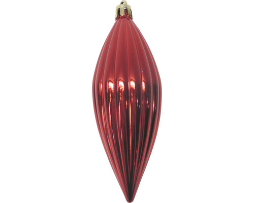 Roter, länglicher Christbaumschmuck mit Rillen