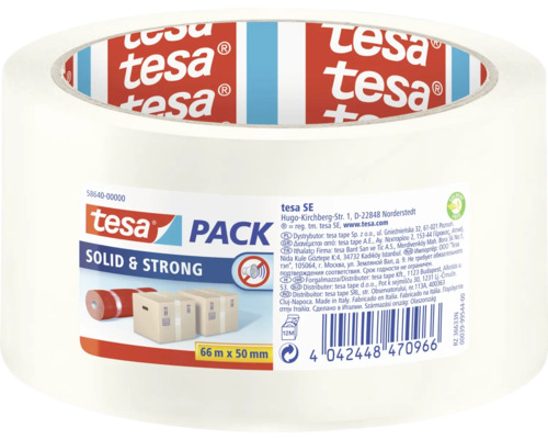 tesapack Solid & Strong Verpackungsklebeband transparent 66 m x 50 mm Tesafilm Packband, 66 Meter mal 50 Millimeter