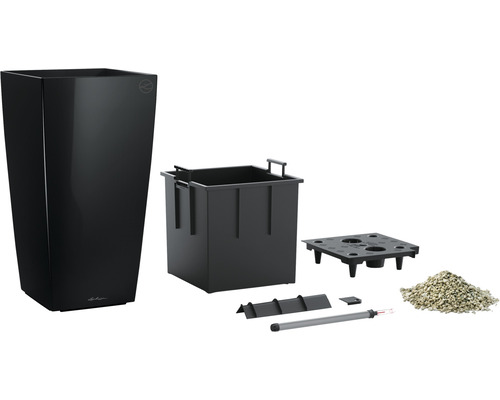 Schwarzer Pflanzkübel mit Zubehör