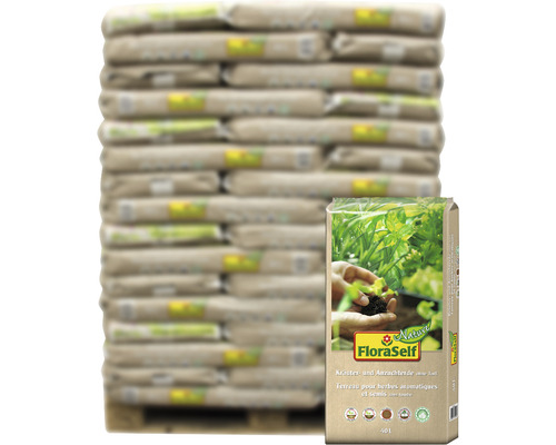 Palette mit Kräuter- und Anzuchterde von FloraSelf, 40 Liter Sack