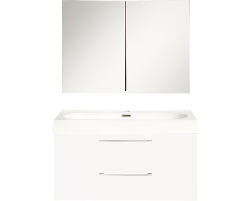 Badmöbel-Set Differnz Somero BxHxT 80 x 170 x 38 cm Frontfarbe weiß hochglanz mit Waschtisch Mineralguss weiß
