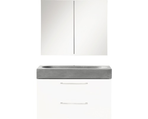 Badmöbel-Set Differnz Somero BxHxT 60 x 170 x 38 cm Frontfarbe weiß hochglanz mit Waschtisch Beton grau