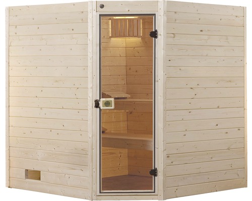 Innensauna mit Glastür und Holzverkleidung