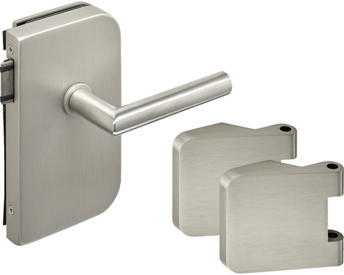 Pertura Glastürbeschlag Office Soner UV Alu eloxiert Edelstahlfarbig DIN Rechts Glastürbeschlag-Set mit Griff und Zubehör
