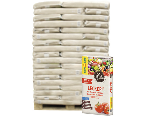 Bio Erde Lecker! Floragard (54 Sack x 40 Liter = 2,16 m³) 1 Palette Palette Pflanzerde und eine Packung Floragard Bio-Erde Lecker!