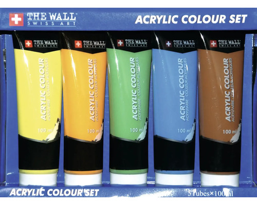 Acrylfarbenset 5-teilig blau, orange, grün, gelb, braun 100 ml Acrylfarben Set mit fünf Tuben zu je 100 ml