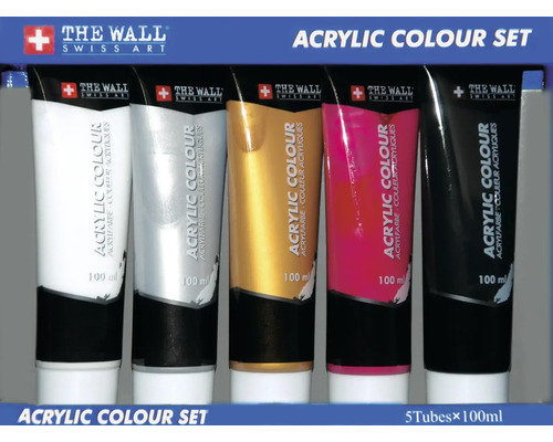 Acrylfarbenset 5-teilig weiß, rot, gold, silber, schwarz 100 ml Acrylfarben Set mit fünf Tuben von The Wall Swiss Art