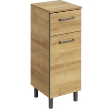 Holzfarbener Badezimmer-Unterschrank mit zwei Schubladen und Füßen