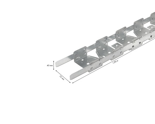 Metall Kabelrinne mit Abmessungen von 40 Millimeter mal 75 Millimeter und 1,90 Meter Länge