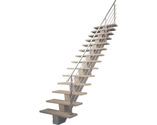 Holztreppe mit Stahlgeländer