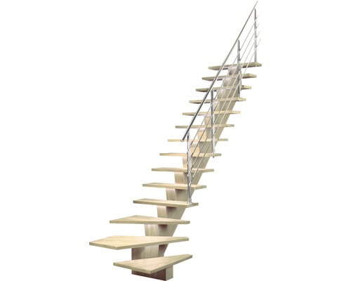 Holztreppe mit Metallgeländer