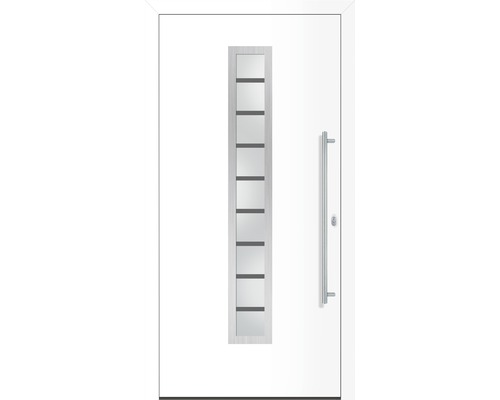 Weiße Haustür mit Glaseinsatz und Griff