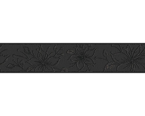 Bordüre 3466-12 Vinyl selbstklebend Blume schwarz Glitzer 5 m x 13 cm