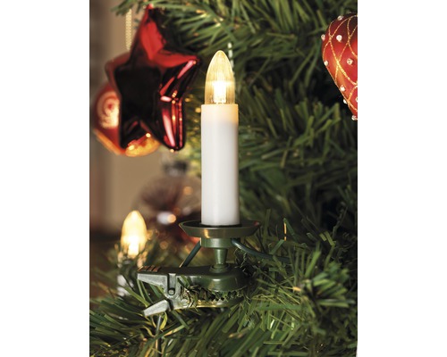 LED Baumkette Lichterkette Konstsmide 7,5 m + Zuleitungslänge 1,6 m 16 LEDs Lichtfarbe warmweiß Weihnachtsbaum mit einer elektrischen Kerze mit Clip