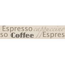 Dekorative Schriftzüge mit den Wörtern Espresso, Cappuccino und Kaffee.