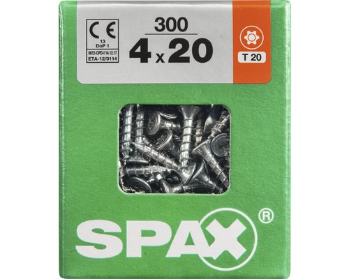 Spax Universalschraube T-STAR plus Senkkopf TX Vollgewinde 4x20 mm WIROX 300 Stück Spax Schrauben im Karton, Größe 4 x 20 mm, 300 Stück