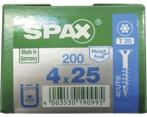 Spax Universalschraube T-STAR plus Senkkopf TX Vollgewinde 4x25 mm Edelstahl A2 200 Stück Spax Universalschrauben 4 x 25 Millimeter, 200 Stück, Edelstahlausführung, Rostfrei