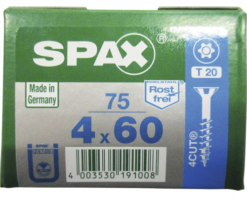 SPAX Logo, Made in Germany, Rostfrei Zeichen, 4CUT, T20, Schrauben 4x60