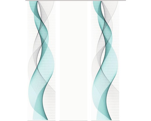 Schiebegardine Digitaldruck Opalia weiß türkis 3er-Set 60x245 cm Grafisches Muster mit Wellenlinien für Rollos