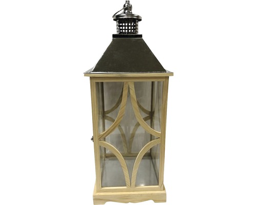 Dekorative Laterne aus Holz und Metall mit Glaseinsätzen