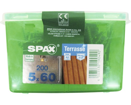 Spax Terrassenschrauben 5x60 Millimeter, 200 Stück, Edelstahlausführung A2