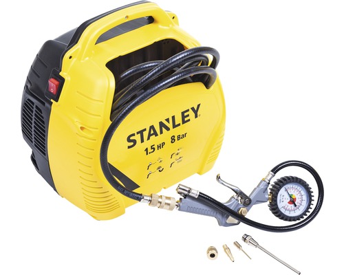 Mobiler Kompressor Stanley inkl. Reifenfüller, 3m Druckluftschlauch und 3x Adapter Stanley Kompressor mit Zubehör