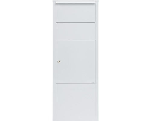 Freistehender weißer Briefkasten mit Schloss