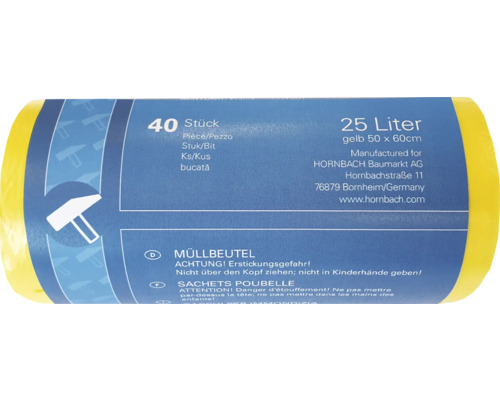 Müllbeutel Extra gelb 25 L 40er Pack Gelbe Müllbeutel, 40 Stück, 25 Liter, Größe 50 x 60 cm