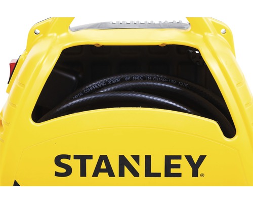Stanley Logo auf Kompressor mit Schlauchaufroller