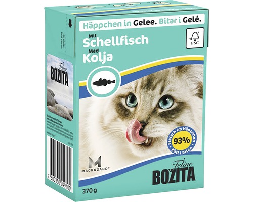 Katzenfutter nass BOZITA Fresh Menu Häppchen in Gelee mit Schellfisch 370 g getreidefrei Bozita Häppchen in Gelee mit Schellfisch, 370 Gramm