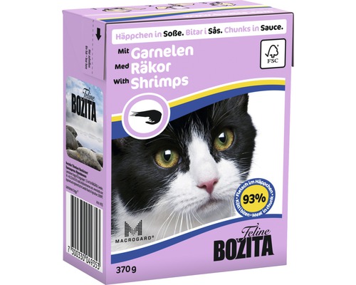 Katzenfutter nass BOZITA Fresh Menu Häppchen in Sauce mit Garnelen 370 g getreidefrei Feline Bozita Katzennahrung mit Garnelen, 370 Gramm