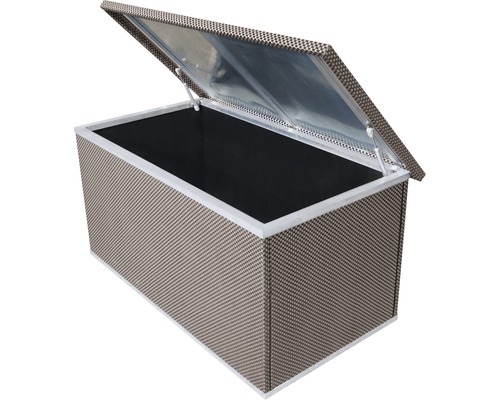 Geöffnete Aufbewahrungsbox mit Rattanoptik