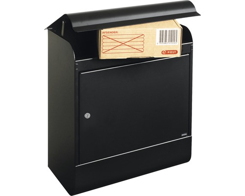 Schwarzer Paketbriefkasten mit Paket